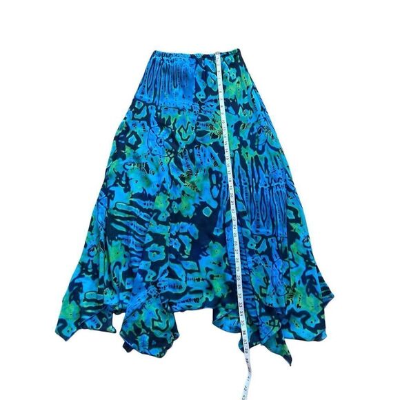 Vintage McGuire Y2K Blue Green Abstract Midi Skirt – Handkerchief Hem – Size 15 - Picture 6 of 8